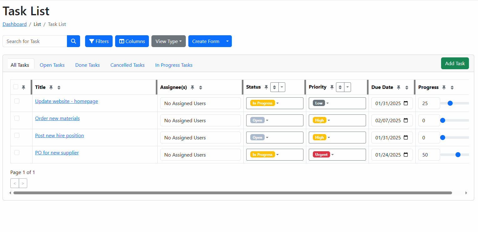 XenTask — Task List View
